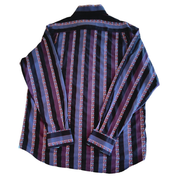 Luchiano Visconti Shirt Men's L Striped Long Sleeve Flip Cuff Multicolor Cotton - Picture 3 of 14